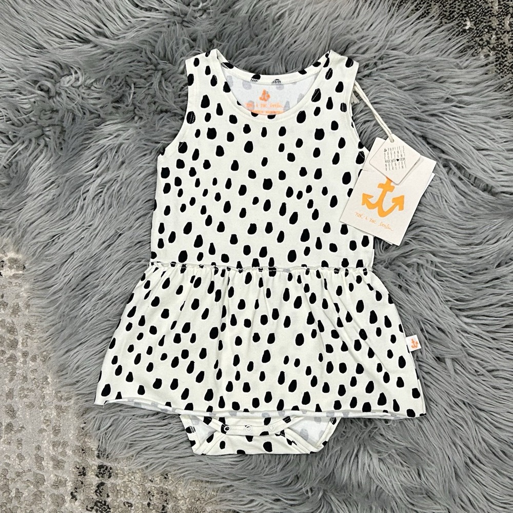Noé & Zoë Girls Skirted Tank‎ Black Drop Design Bodysuit 3-6 Month NWT